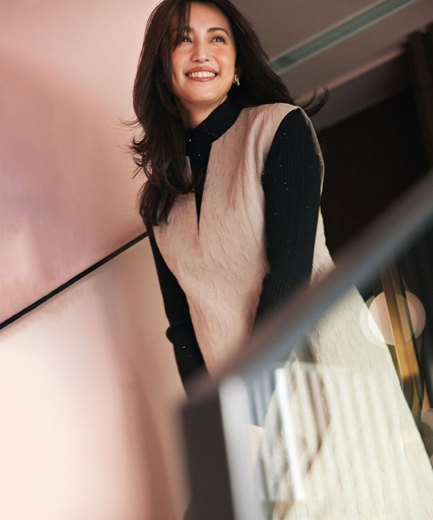 組曲 フラワーラメジャカード ジャンパースカート ベージュ系