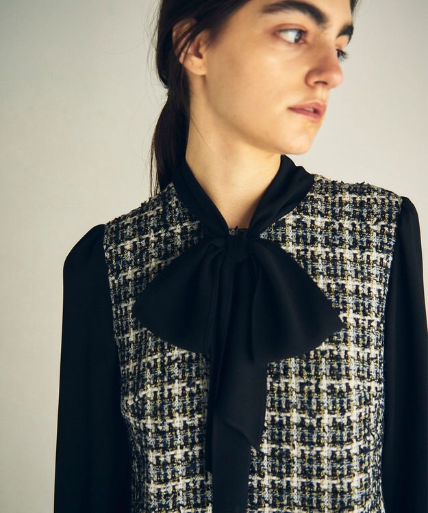 GRACE CONTINENTAL ツイードコンビワンピース ブラック