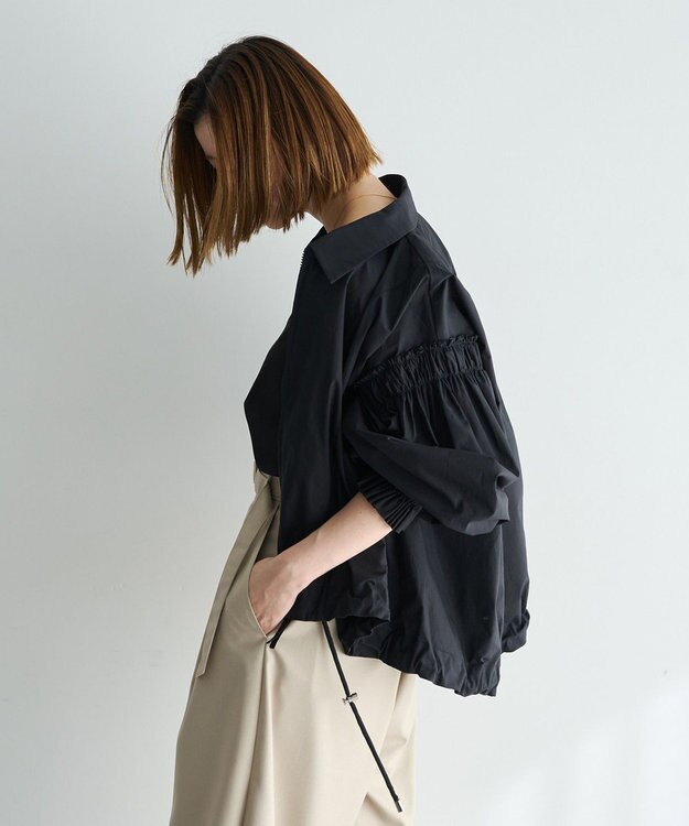 YECCA VECCA ボリュームギャザーデザインZIPブルゾン Black