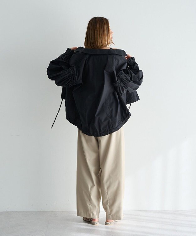 YECCA VECCA ボリュームギャザーデザインZIPブルゾン Black