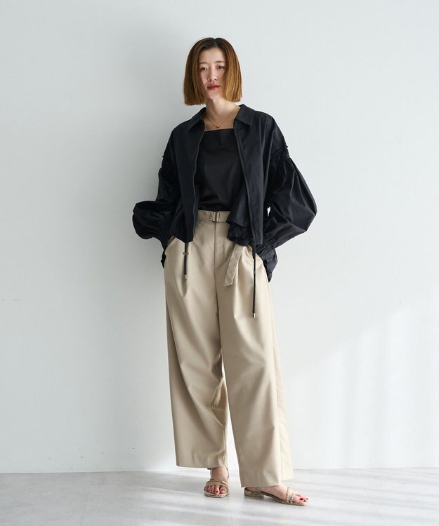 YECCA VECCA ボリュームギャザーデザインZIPブルゾン Black