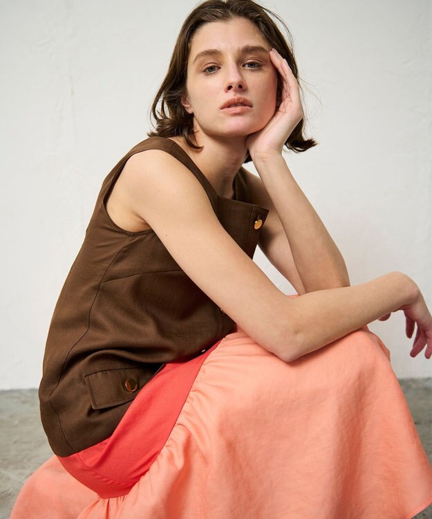 GRACE CONTINENTAL リネンタッチ配色ワンピース ブラウン