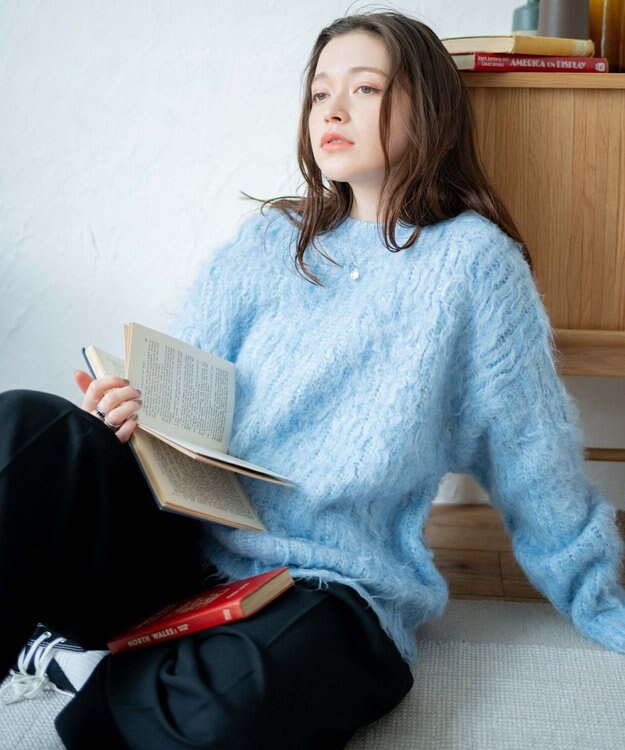 WEGO ブラッシュニットBIGプルオーバー サックス