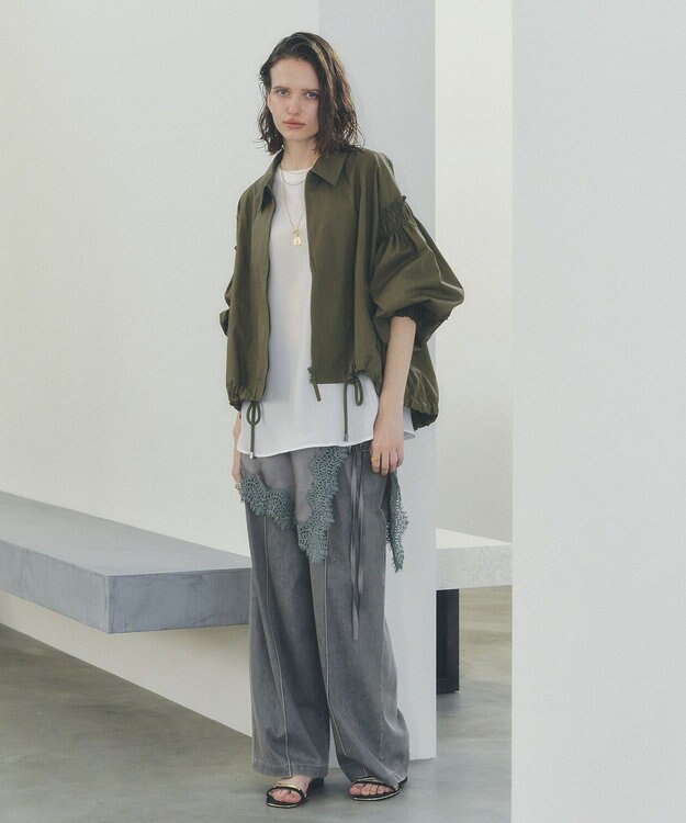 YECCA VECCA ボリュームギャザーデザインZIPブルゾン Khaki