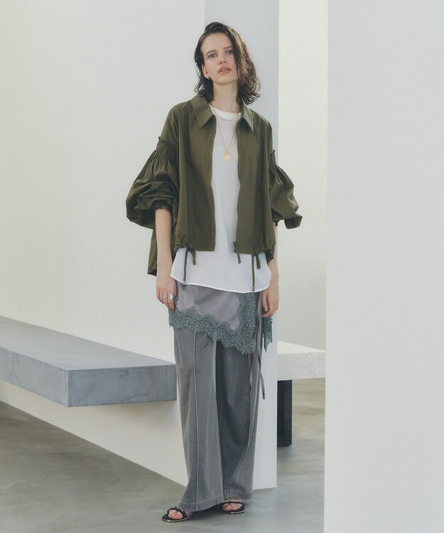 YECCA VECCA ボリュームギャザーデザインZIPブルゾン Khaki