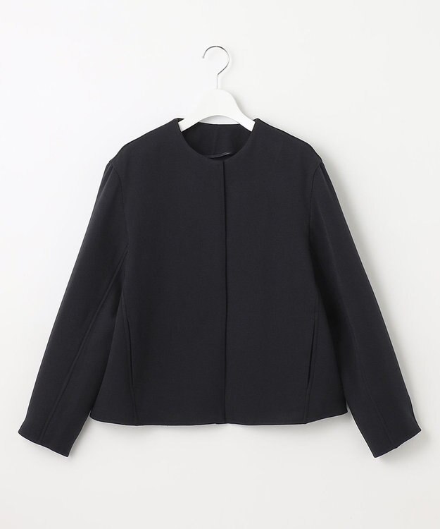 自由区 【XSサイズ～/洗える】ライトダブルクロス ノーカラージャケット ネイビー