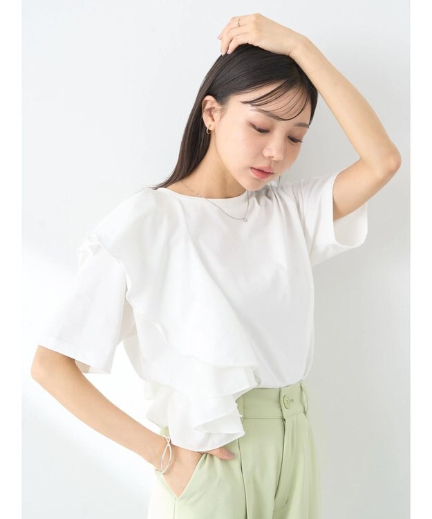 earth music&ecology アシメフリルプルオーバー Ivory