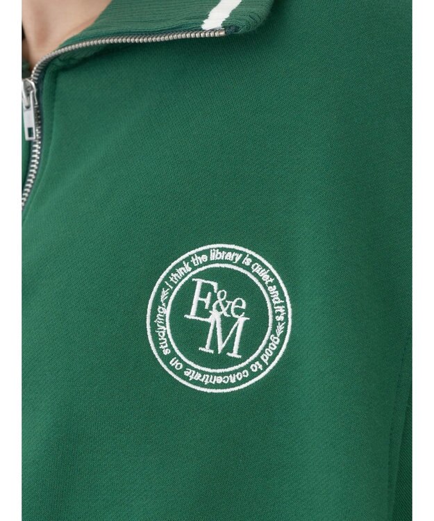 earth music&ecology ハーフＺＩＰサークルロゴ刺繍裏毛プルオーバー Green
