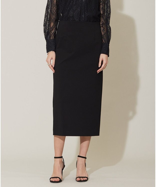 ICB 【洗える】コットンコンプレッシャー ナロースカート ブラック系