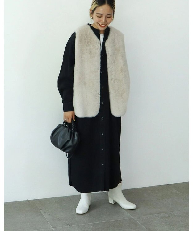 AMERICAN HOLIC 丈違いフェイクファーベスト Gray Beige