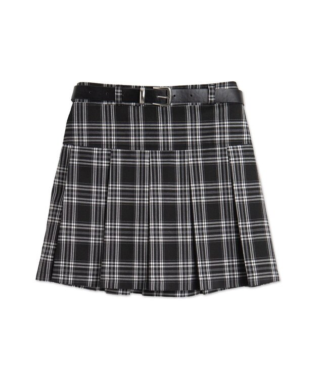 WEGO ベルト付プリーツミニスカパン ブラックチェック1