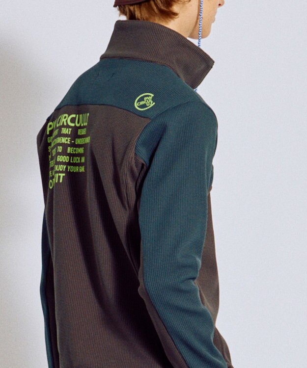 PW CIRCULUS 今が旬トップス！【ドライな肌触り / UV遮蔽率98.9% UVカット / ストレッチ】【MEN】ワッフルハーフジップトップス  ゴルフ カーキ系