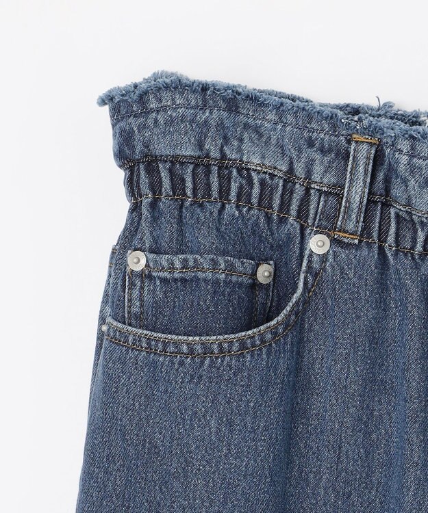 NAVE 【ReNAVE・洗える/軽量】ライトデニム ウエストギャザーパンツ ブルー系