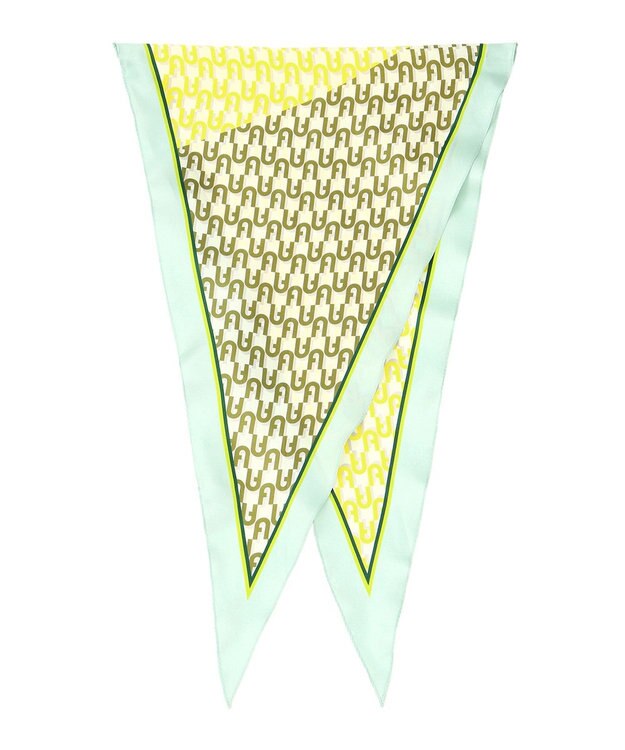 MOONBAT FURLA シルク100% モノグラム柄 菱形スカーフ ライトグリーン