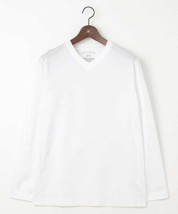 JOSEPH ABBOUD 【オリジナルオーガニックコットン使用】JOE COTTONサッカーVネックシャツ ホワイト系