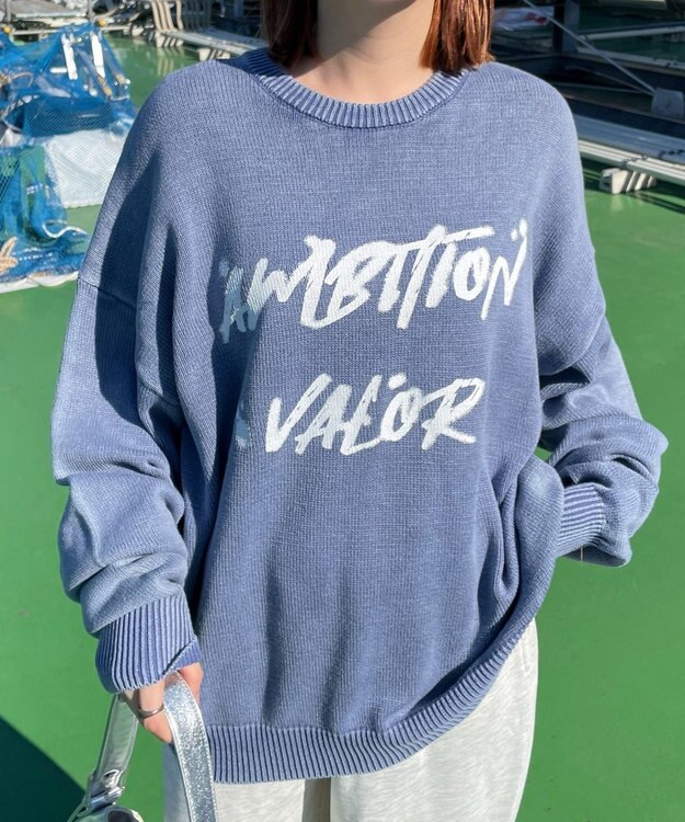 WEGO ヴィンテージウォッシュニットプルオーバー ブルー