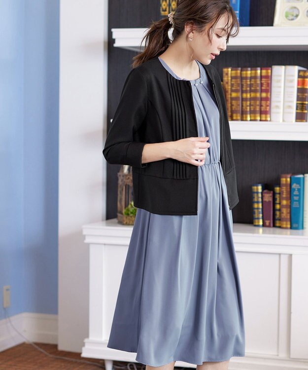 Tiaclasse 【小倉優子さん着用】【洗える】ピンタックノーカラージャケット ブラック