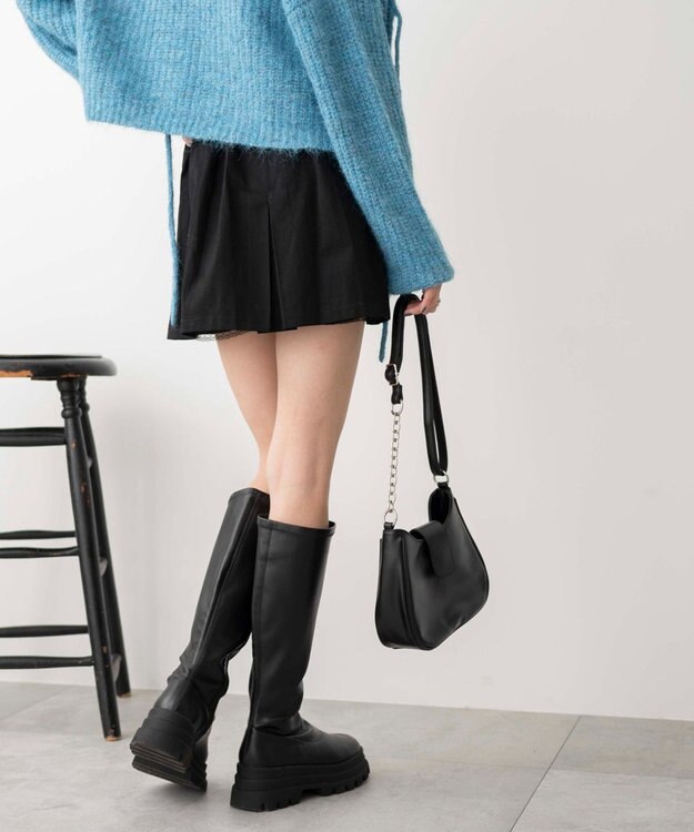 WEGO ベルト付チノプリーツスカパン ブラック