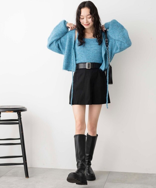 WEGO ベルト付チノプリーツスカパン ブラック