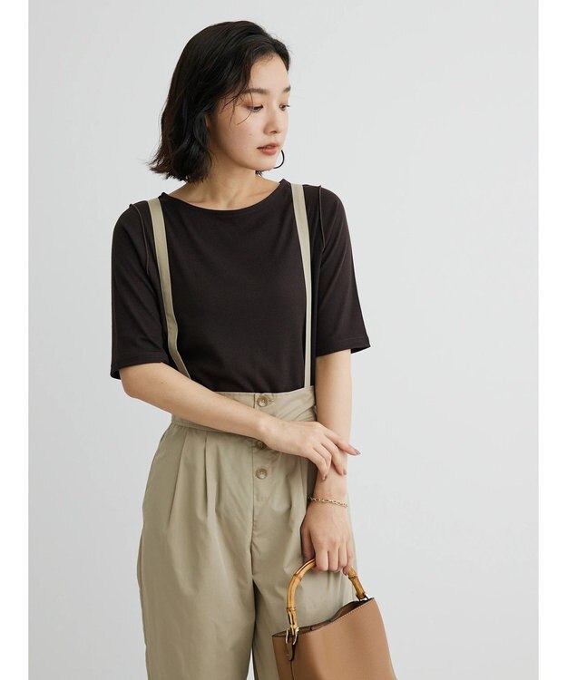 Green Parks ５分袖カットリブプルオーバー Black