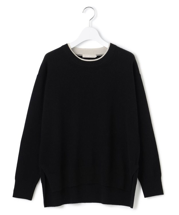 ICB 【新色追加】ソフトカシミヤミックス クルーネックニット ブラック［トープ配色］