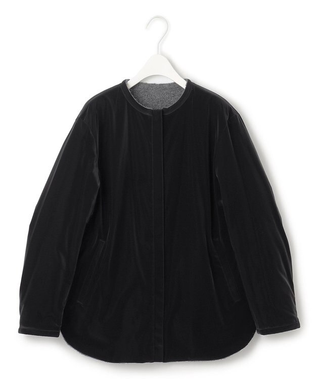 ICB 【リバーシブル着用可能】 ラミネートパイルキルト ミドル丈コート チャコール系