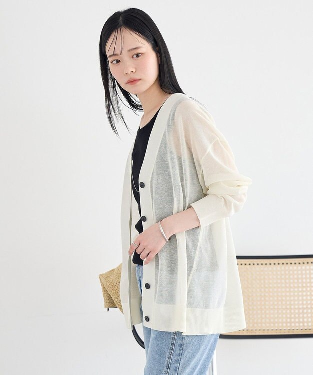 earth music&ecology シアーＶネックカーディガン Off White