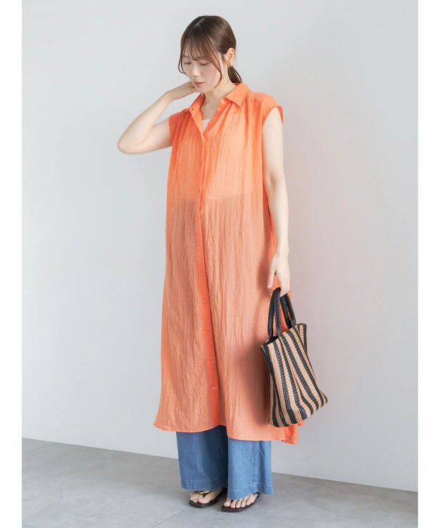 Te chichi シャンブレーボイルテントマキシワンピース オレンジ