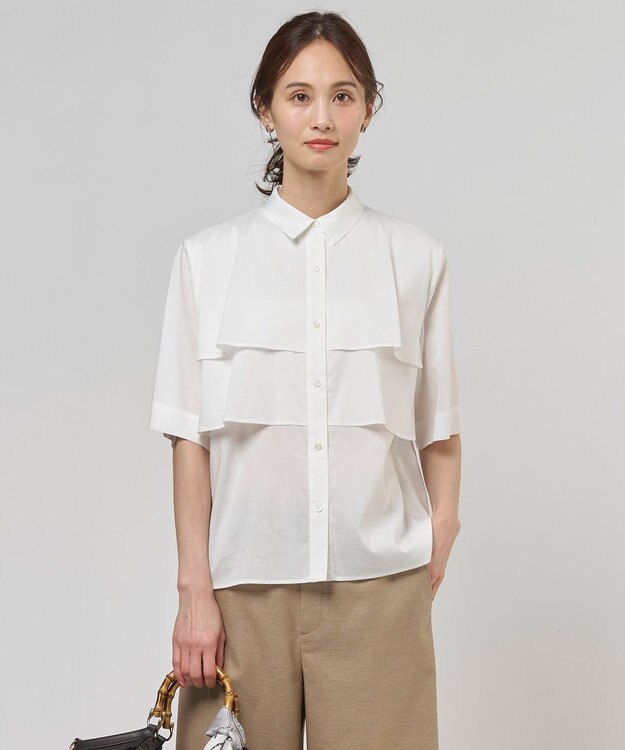 J.PRESS LADIES L 【WEB限定カラーあり・一枚で着映え】ラミーポプリン ティアード シャツ ホワイト系