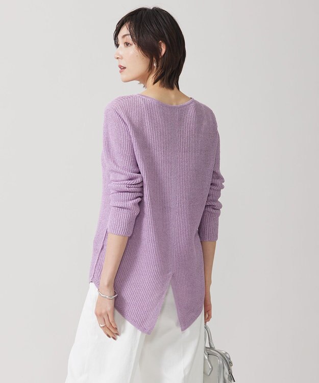 ICB 【洗える】 ペーパーブレンドシャインニット プルオーバー グレープ系