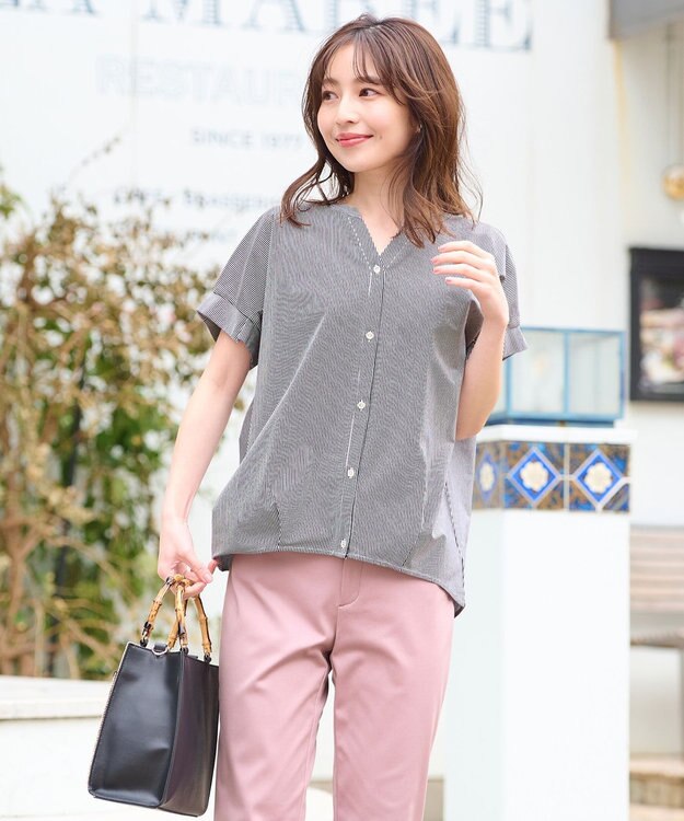 ANY SIS シルケットストライプ スキッパー カットソー ネイビーストライプ