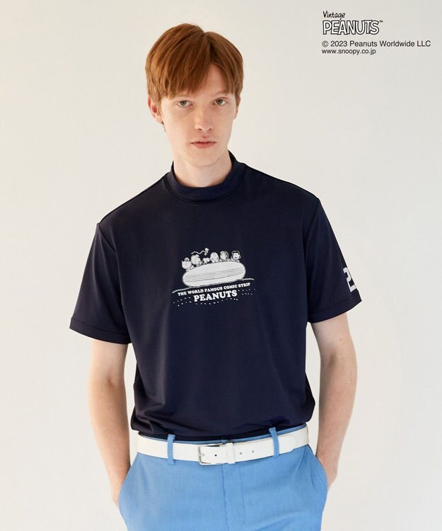 23区GOLF 【PEANUTS】【MEN】スヌーピーコラボ モックネックシャツ ネイビー系