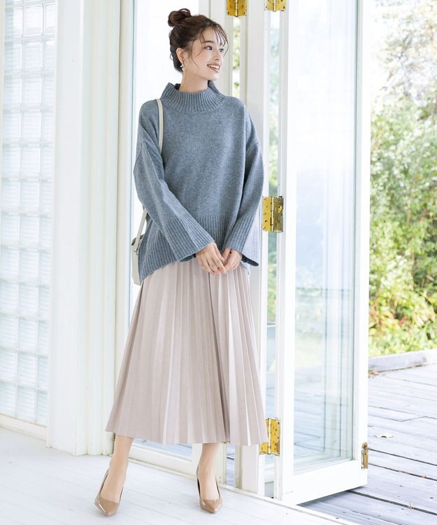 Tiaclasse L 【洗える】モックネックポインテルニットトップス ブルー