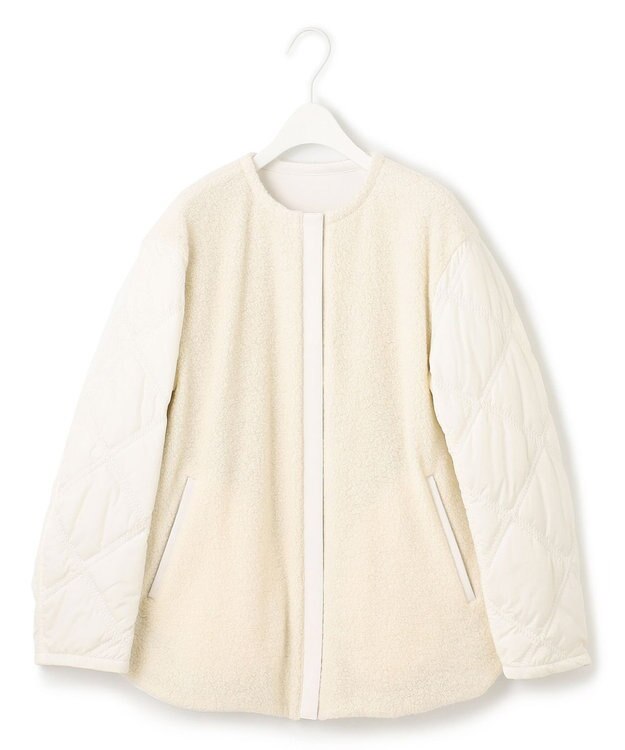 ICB 【リバーシブル着用可能】 ラミネートパイルキルト ミドル丈コート オフホワイト系