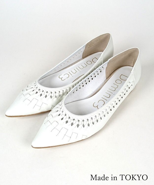 Dominic3 編み込みメッシュ ソフトパンプス ホワイト