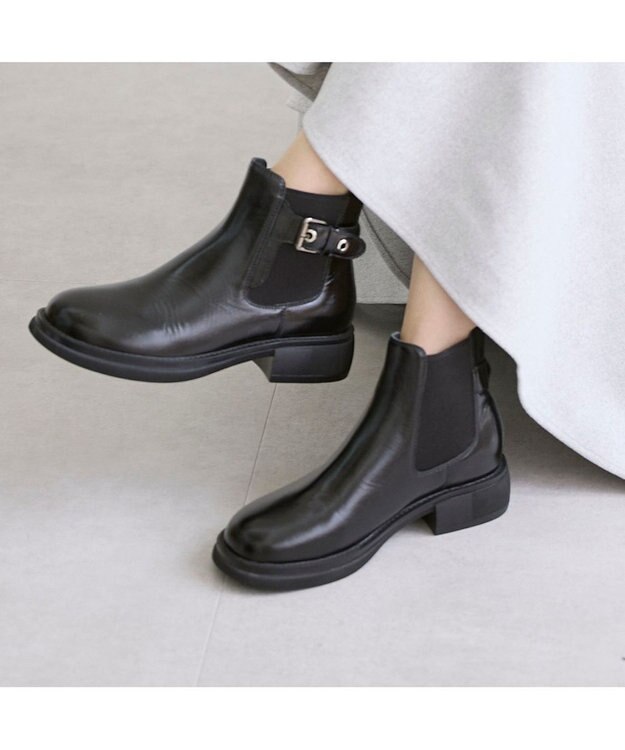 MODE ET JACOMO <carino>本革サイドゴアベルテッドショートブーツ ブラック