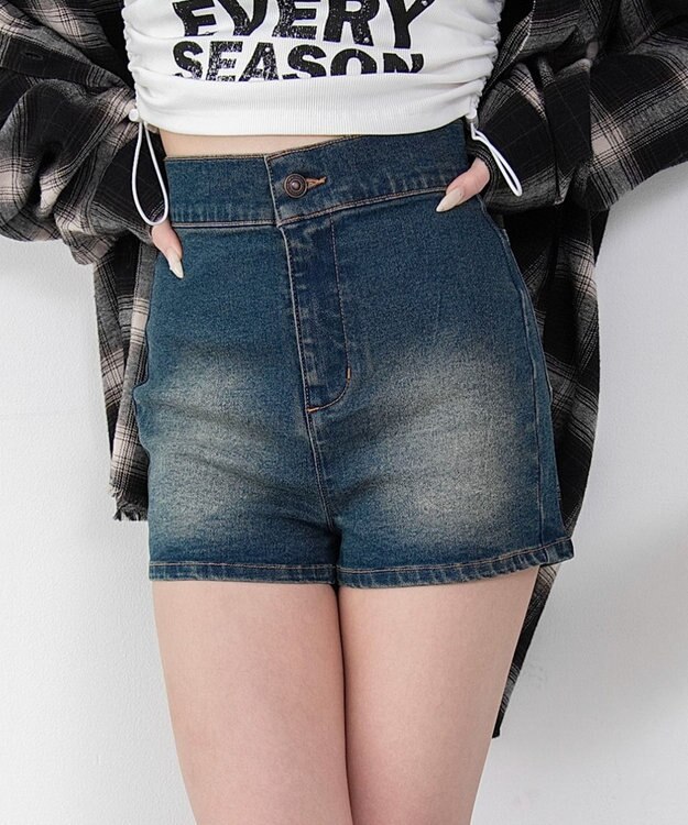 WEGO ハイウエストマイクロデニムショーツ デニム中濃加工色