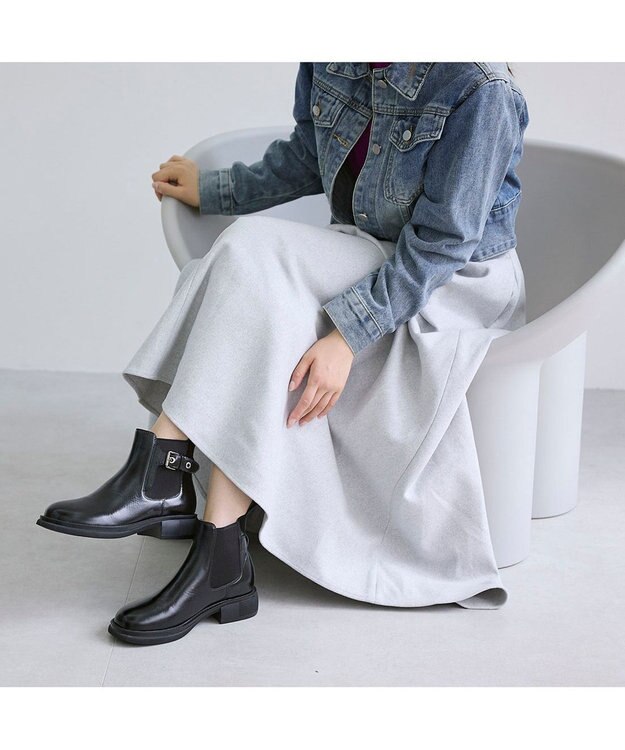 MODE ET JACOMO <carino>本革サイドゴアベルテッドショートブーツ ブラック