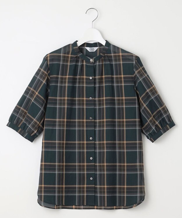 J.PRESS LADIES 【洗える】シアーマドラス バンドカラー ブラウス ダークグリーン系3