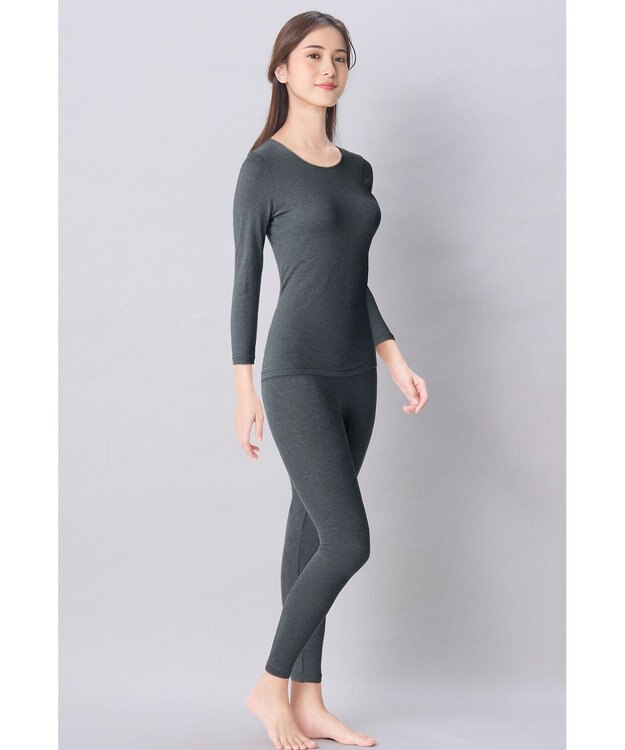 Wing あったかインナー 綿混 裏起毛 厚手 よく伸びる素材 【ラクのびサーモ】 8分袖 長袖 ネックせまめ 秋 冬 EL6914 ウイング／ワコール ダークブラウン