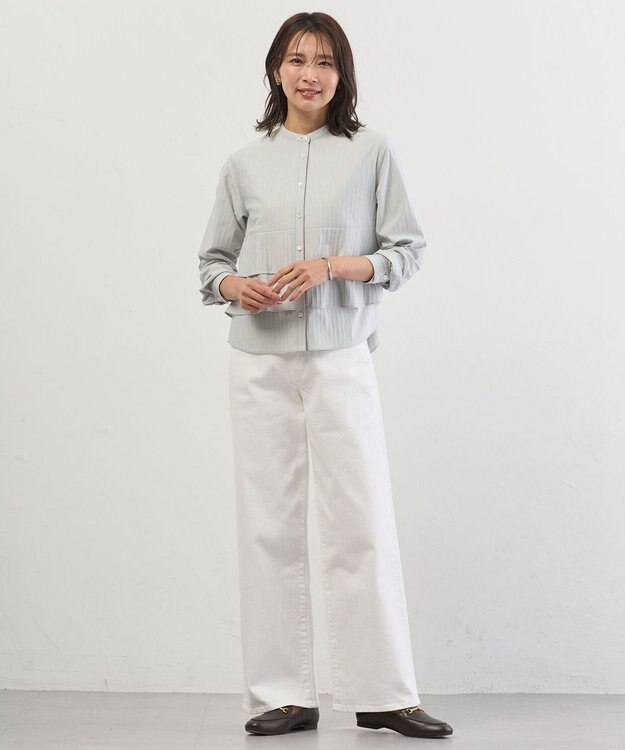 J.PRESS LADIES 【洗える】BASIC STRETCH DENIM ワイド ストレート デニム ホワイト系