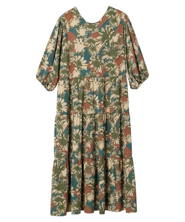 Green Parks ■ＥＳＣＡＲ　フラワーＭＩＸｐｔティアードワンピース Khaki