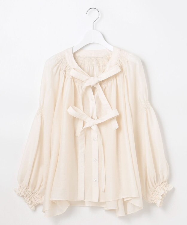 Feroux ダブルリボンシアー ブラウス アイボリー系