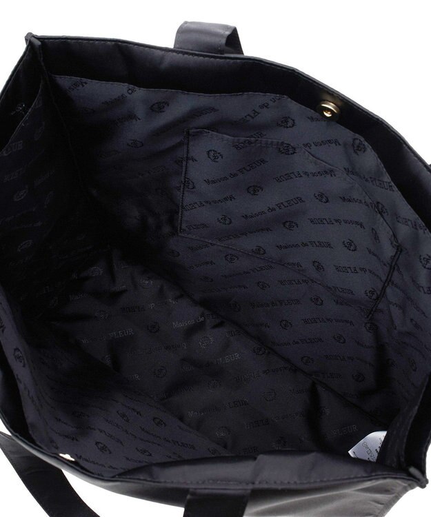 Maison de FLEUR サテンパールブランドロゴ刺繍トートバッグ Black