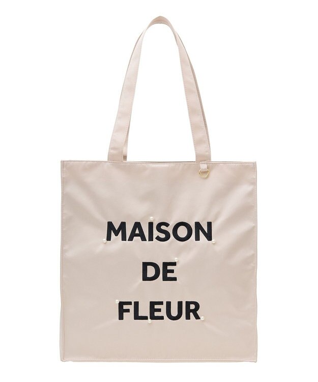 Maison de FLEUR サテンパールブランドロゴ刺繍トートバッグ Light Beige