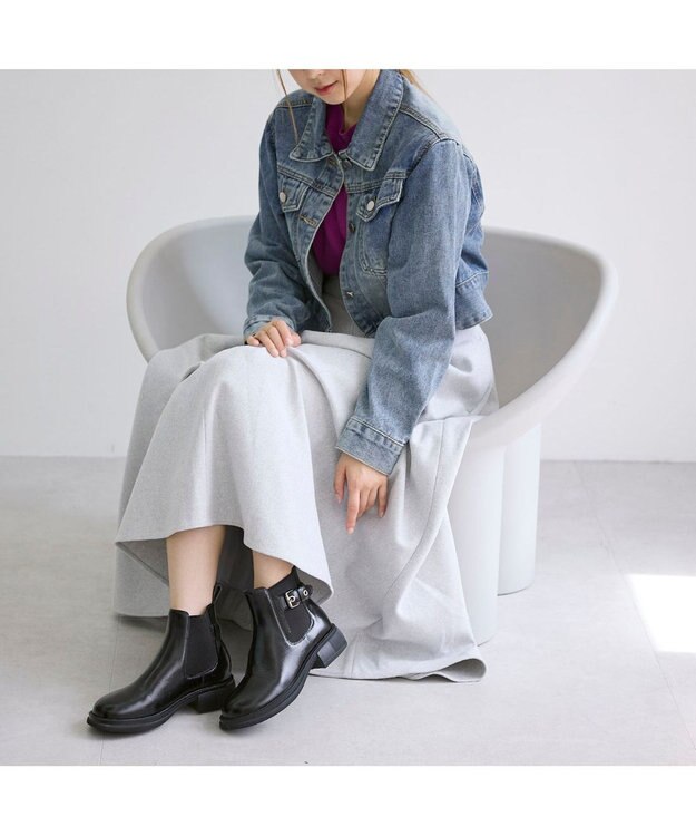 MODE ET JACOMO <carino>本革サイドゴアベルテッドショートブーツ ブラック