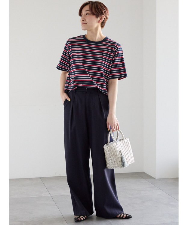 Te chichi レーヨンリネンストレートパンツ ネイビー