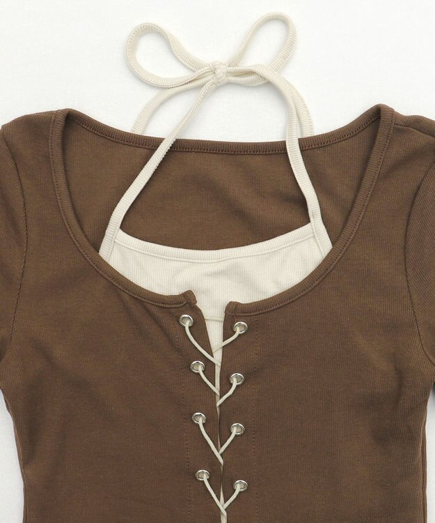 WEGO フロントレースアップレイヤードT ブラウン