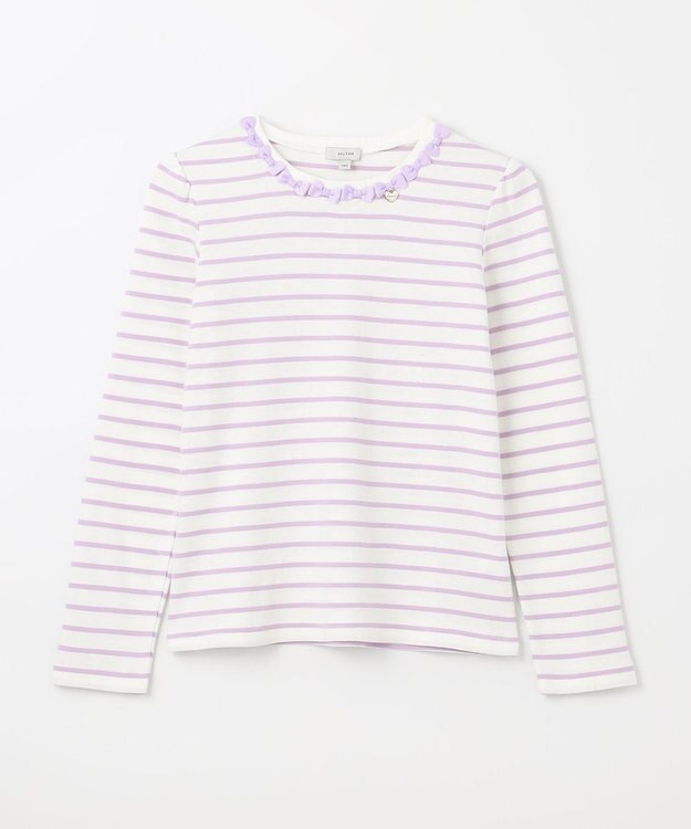 ANY KIDS リボン×ボーダー長袖Tシャツ ラベンダー×エクリュ