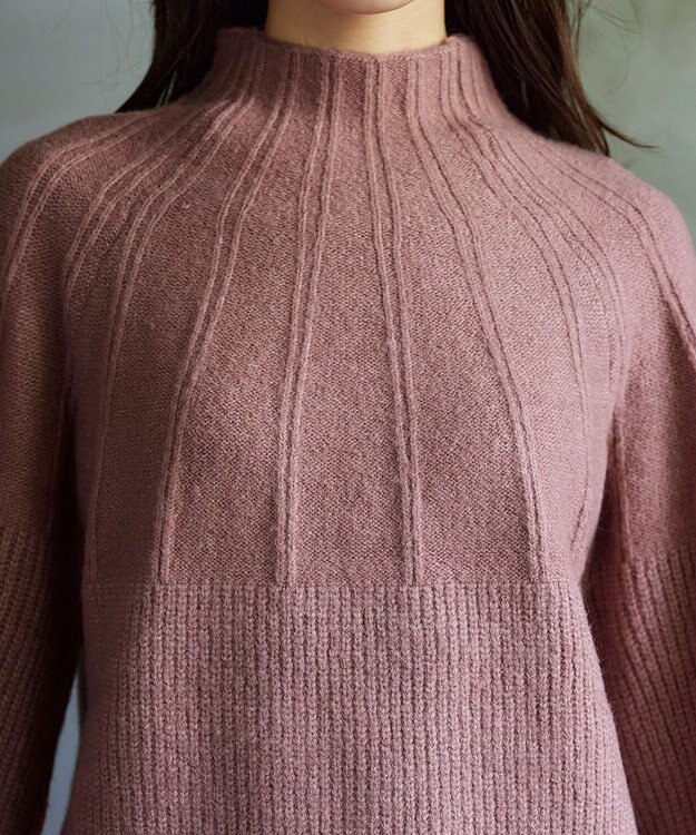 Tiaclasse 【洗える】ピンタックボトルネックニットトップス ピンク